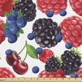 thumbnail image 1 of Ambesonne Fruits Fabric by the Yard Upholstery, Blueberry Cherry Raspberry, 2 Yards, Coral and Dark Violet, 1 of 5