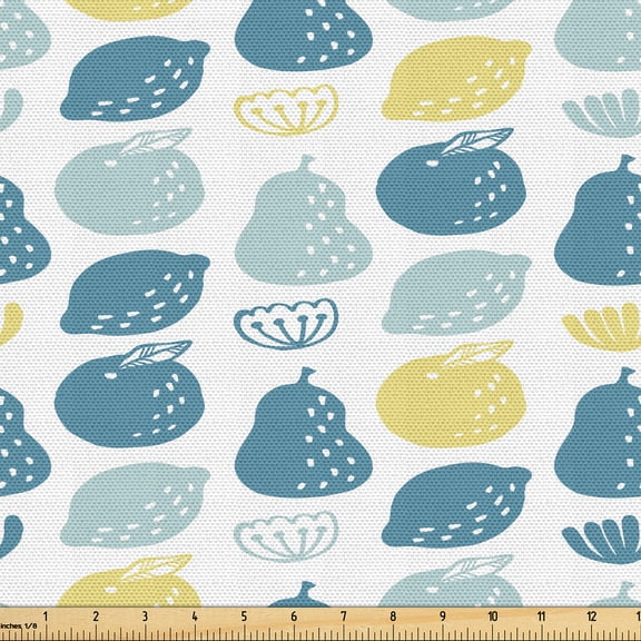 Ambesonne Fruits Fabric by the Yard Upholstery, Citrus Lemon Pear Silhouette, 1 Yard, Pale Green Blue Grey