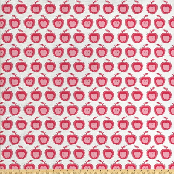 Ambesonne Fruits Fabric by the Yard Upholstery, Doodle Pink Girls Pattern, 2 Yards, Dark Coral Pale Pink