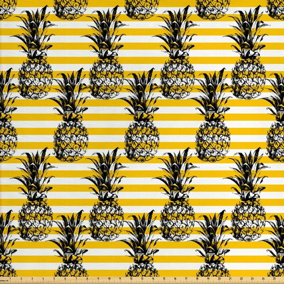Ambesonne Fruits Fabric by the Yard Upholstery, Modern Pineapple Motif, 2 Yards, Earth Yellow White