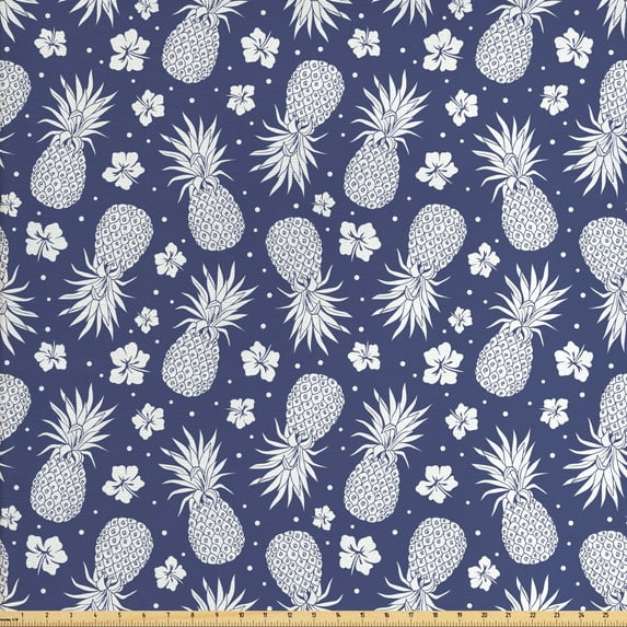 Ambesonne Fruits Fabric by the Yard Upholstery, Pineapple Floral Vintage, 2 Yards, Lavender White