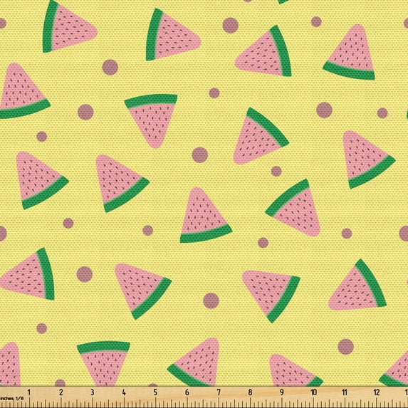 Ambesonne Fruits Fabric by the Yard Upholstery, Pop Art Drawn Watermelon, 1 Yard, Pastel Yellow Pale Pink