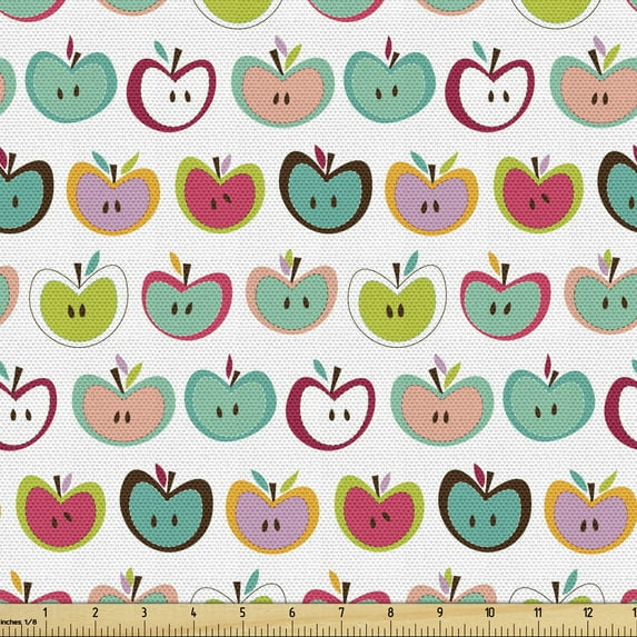 Ambesonne Fruits Fabric by the Yard Upholstery, Retro Fruit Pattern Print, 3 Yards, Multicolor