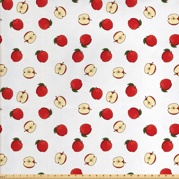 Ambesonne Fruits Fabric by the Yard Upholstery, Vibrant Fruit Slices, 3 Yards, Eggshell Red