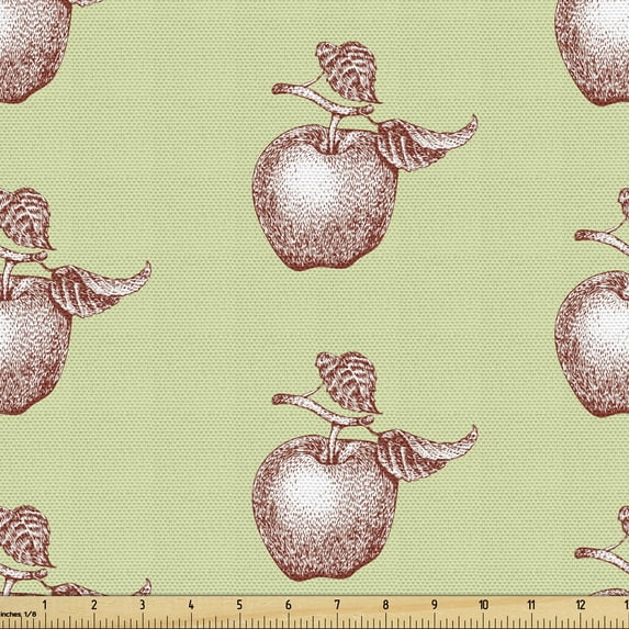 Ambesonne Fruits Fabric by the Yard Upholstery, Vintage Stalks Leaf Fruit, 1 Yard, Pale Green Brown