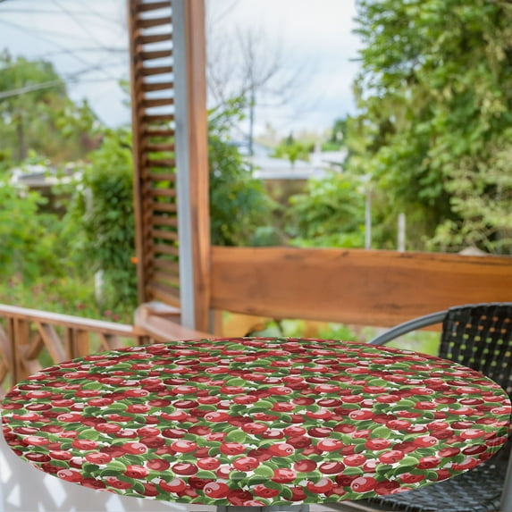 Ambesonne Fruits Fitted Round Tablecloth, Organic Garden Harvest, 36"- 40" Diameter, White Green and Red