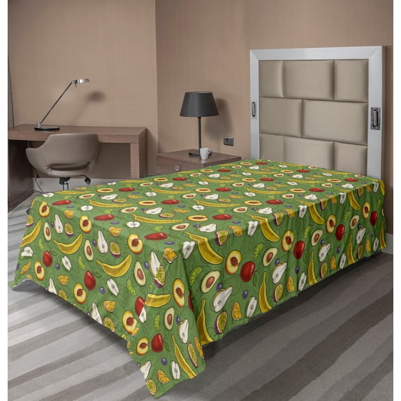 Ambesonne Fruits Flat Sheet, Avocado Apples Banana Lime, TwinXL Size, Green and Multicolor