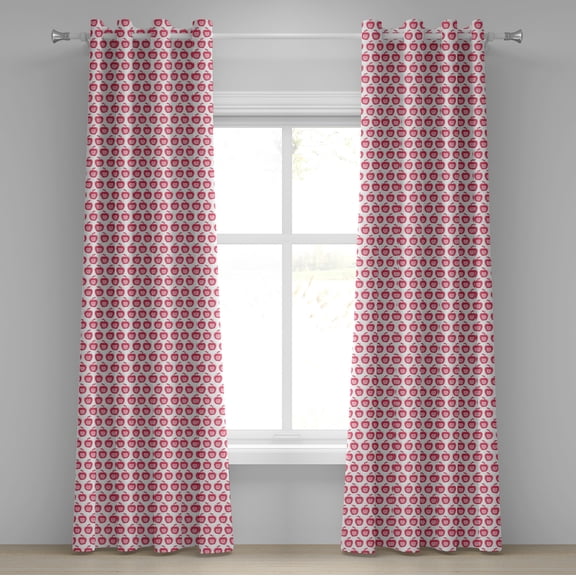 Ambesonne Fruits Grommet Curtain, Doodle Pink Girls Pattern, 50" x 84", Dark Coral Pale Pink