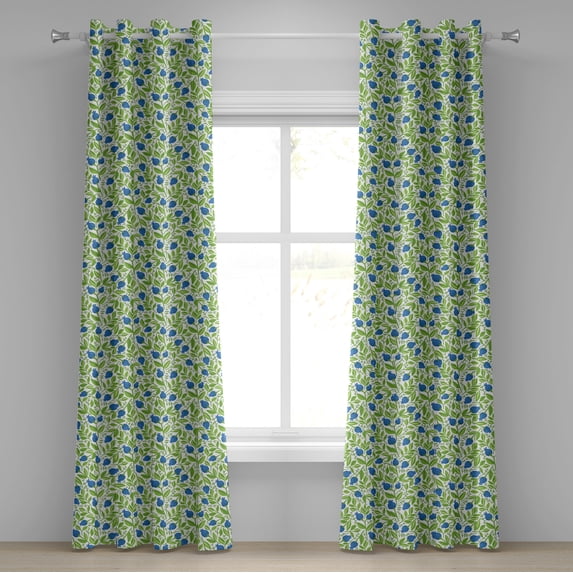 Ambesonne Fruits Grommet Curtain, Flowering Blueberry Leaf, 50" x 72", Violet Blue Lime Green