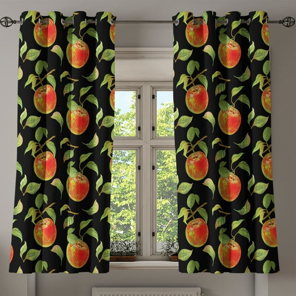 Ambesonne Fruits Grommet Curtain, Hand Drawn Tree Branches, 50" x 54", Fern Green Red Black