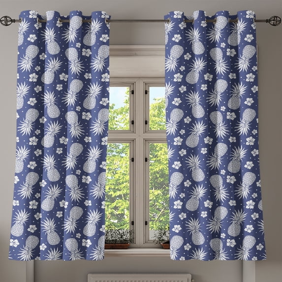 Ambesonne Fruits Grommet Curtain, Pineapple Floral Vintage, 50" x 63", Lavender White