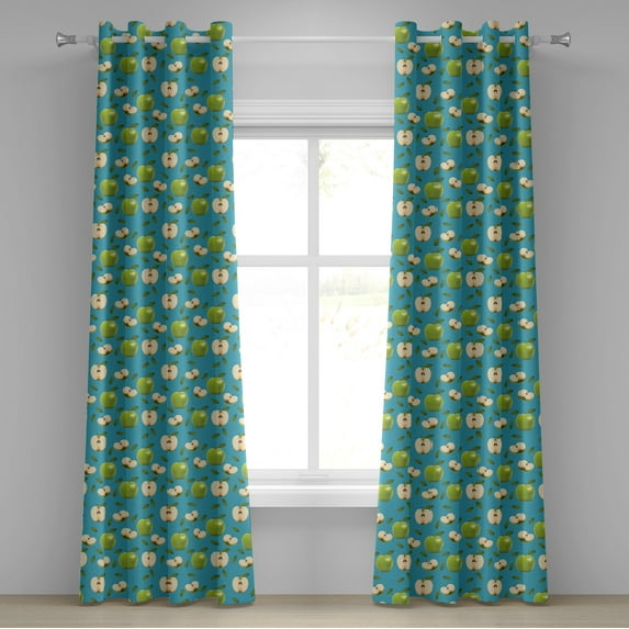Ambesonne Fruits Grommet Curtain, Raw Granny Smith, 50" x 120", Apple Green Teal