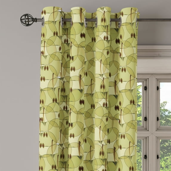 Ambesonne Fruits Grommet Curtain Single Panel, Abstract Autumn Garden, 50"x60", Khaki Brown