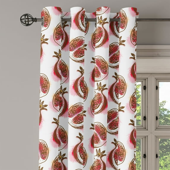 Ambesonne Fruits Grommet Curtain Single Panel, Flowering Pomegranate, 50"x60", Red Umber Rose