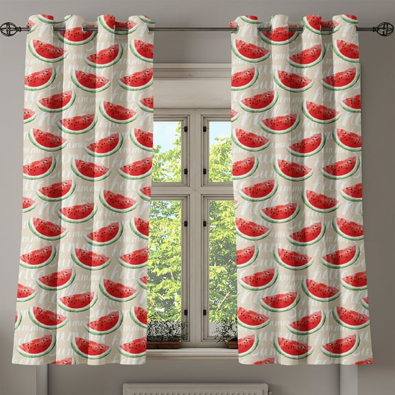 Ambesonne Fruits Grommet Curtain, Watercolor Watermelons, 50" x 63", Cream Red Jade Green