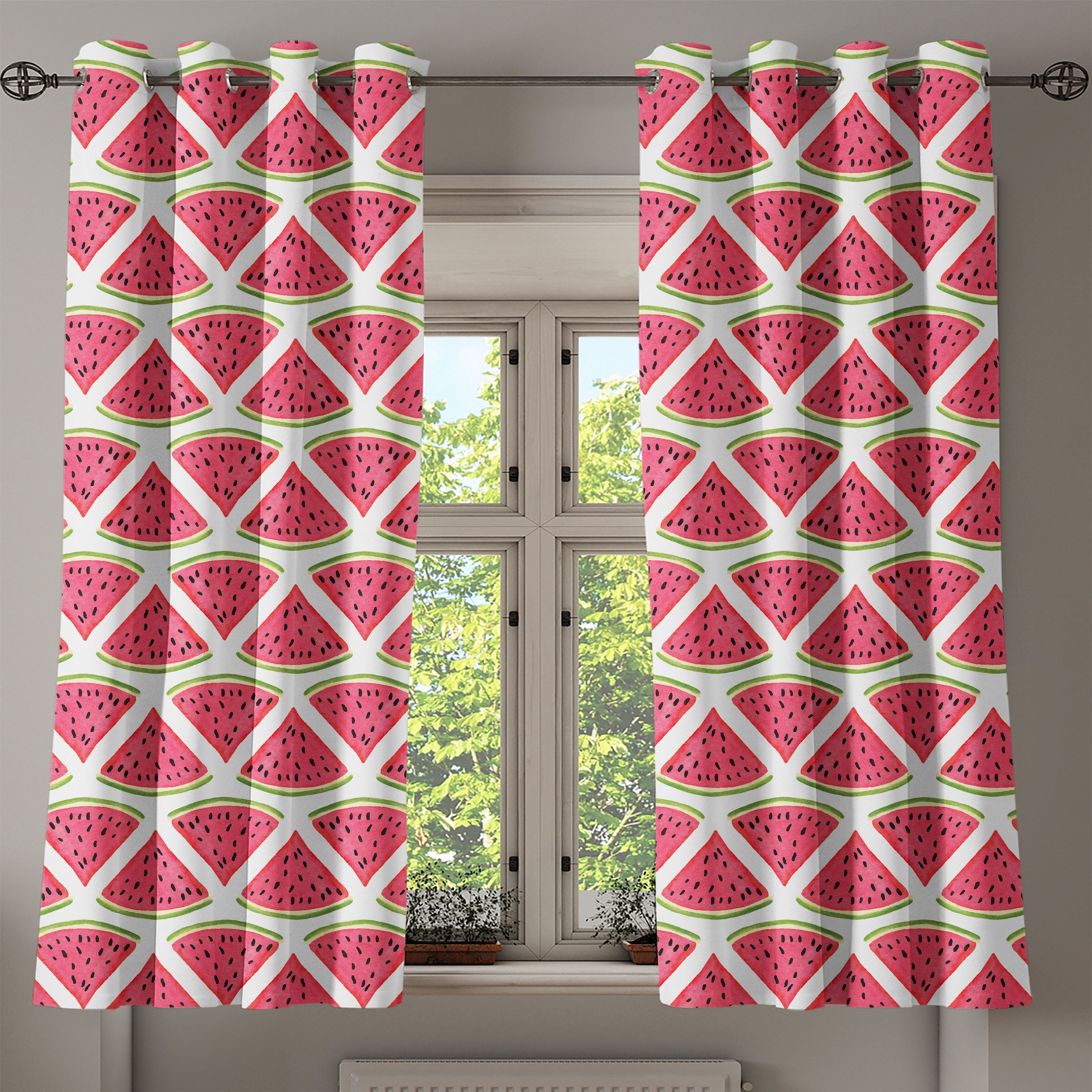Ambesonne Fruits Grommet Curtain, Watermelon, 50" x 54", Dark Coral ...