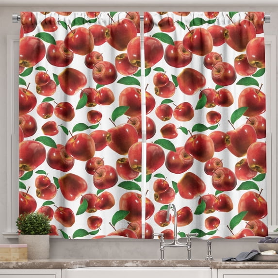 Ambesonne Fruits Kitchen Curtains, Autumn Season, 55"x45", Lime Green Burgundy