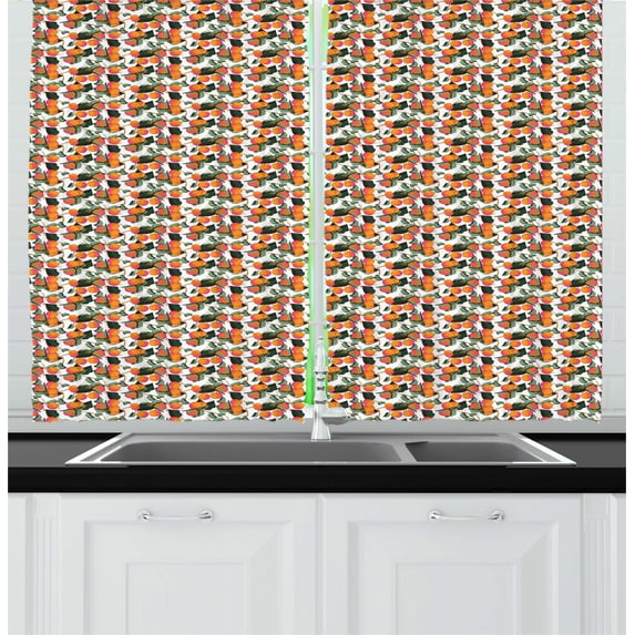 Ambesonne Fruits Kitchen Curtains, Citrus Mandarin with Leaves, 55"x39", Multicolor
