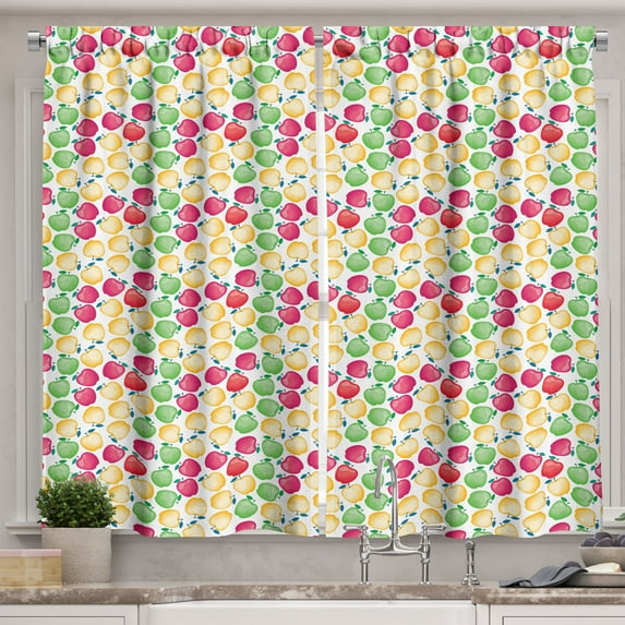 Ambesonne Fruits Kitchen Curtains, Colorful Summer Apples Art, 55"x39", Multicolor