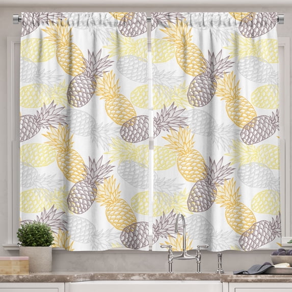 Ambesonne Fruits Kitchen Curtains, Exotic Pineapple Tropics, 55"x45", Marigold Dimgray