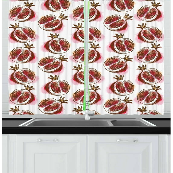 Ambesonne Fruits Kitchen Curtains, Flowering Pomegranate, 55"x39", Red Umber Rose