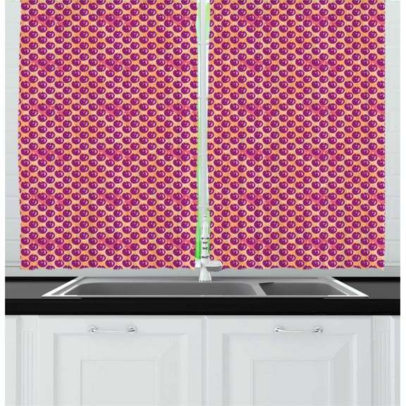 Ambesonne Fruits Kitchen Curtains, Scribbles Berry Branches, 55"x45", Peach and Dark Magenta
