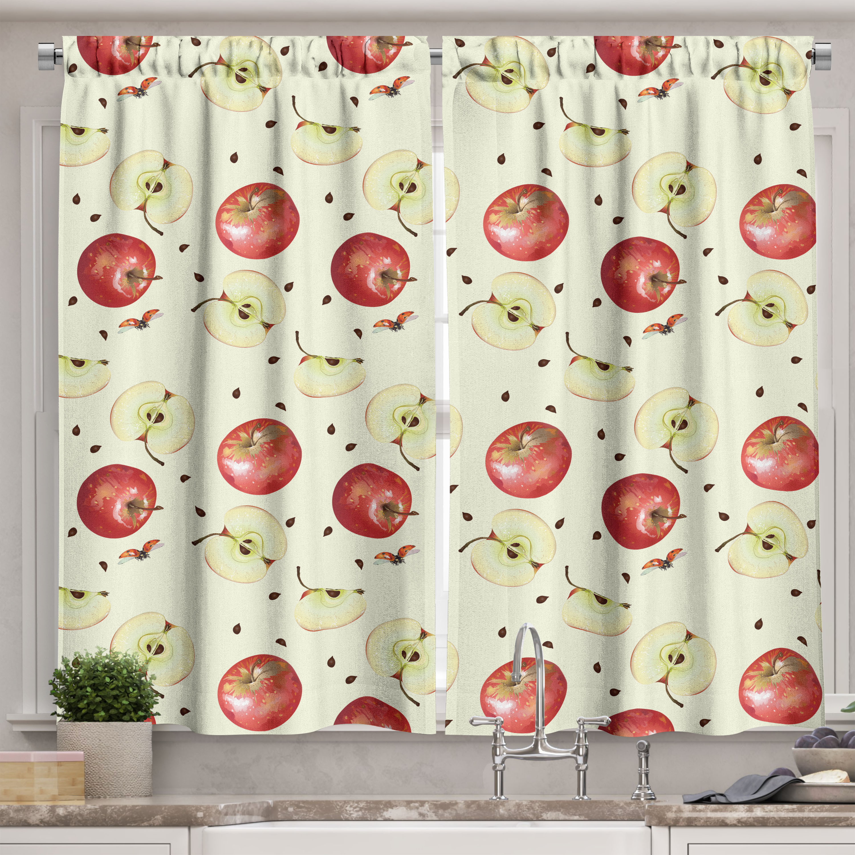 Ambesonne Fruits Kitchen Curtains, Winter, 55"x39", Cream Ruby Umber