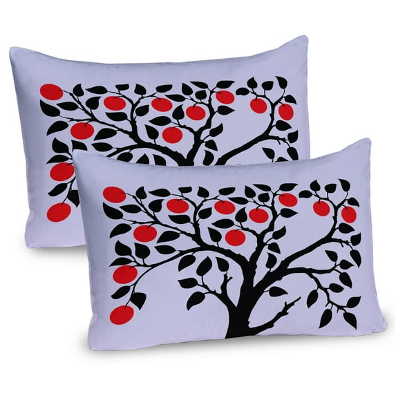 Ambesonne Fruits Pillow Sham 2 Pack, Black Tree Ripe Fruit Art, 30"x20", Lilac Black Red