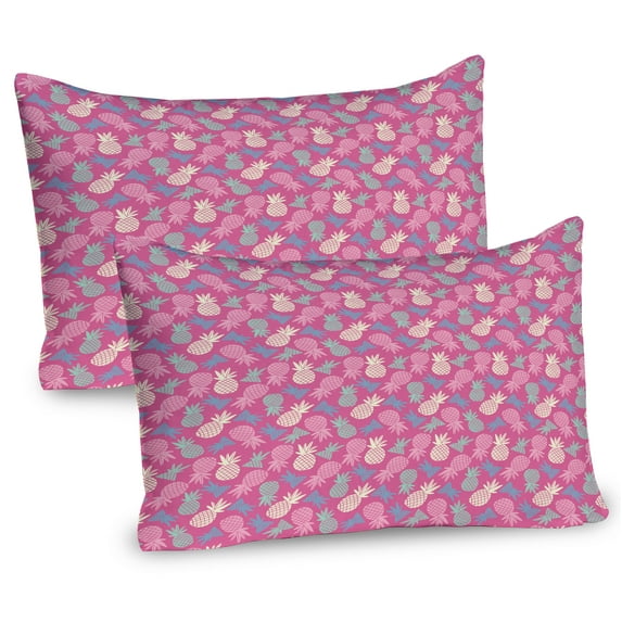 Ambesonne Fruits Pillow Sham 2 Pack, Hipster Exotic Pineapples, 30"x20", Pink Pale Blue Ivory