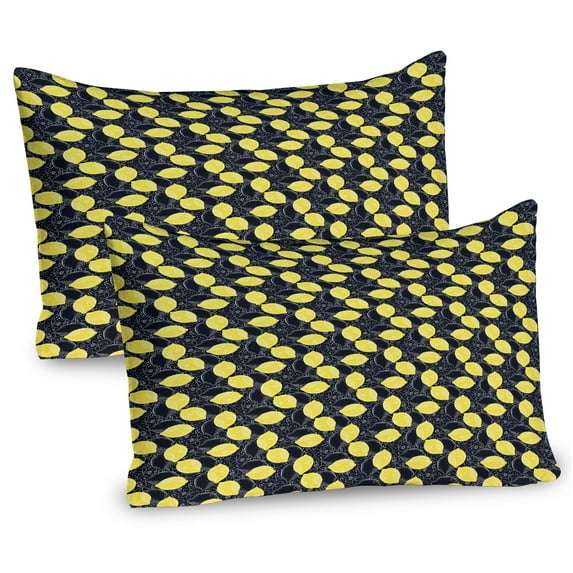 Ambesonne Fruits Pillow Sham 2 Pack, Lemons and Blossoms Drawings, 30"x20", Charcoal Grey Yellow