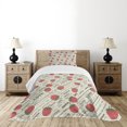 thumbnail image 1 of Ambesonne Fruits Quilted Bedspread Set 2 Pcs, Retro Strawberry Love, Twin Size, Eggshell Ruby Army Green, 1 of 6