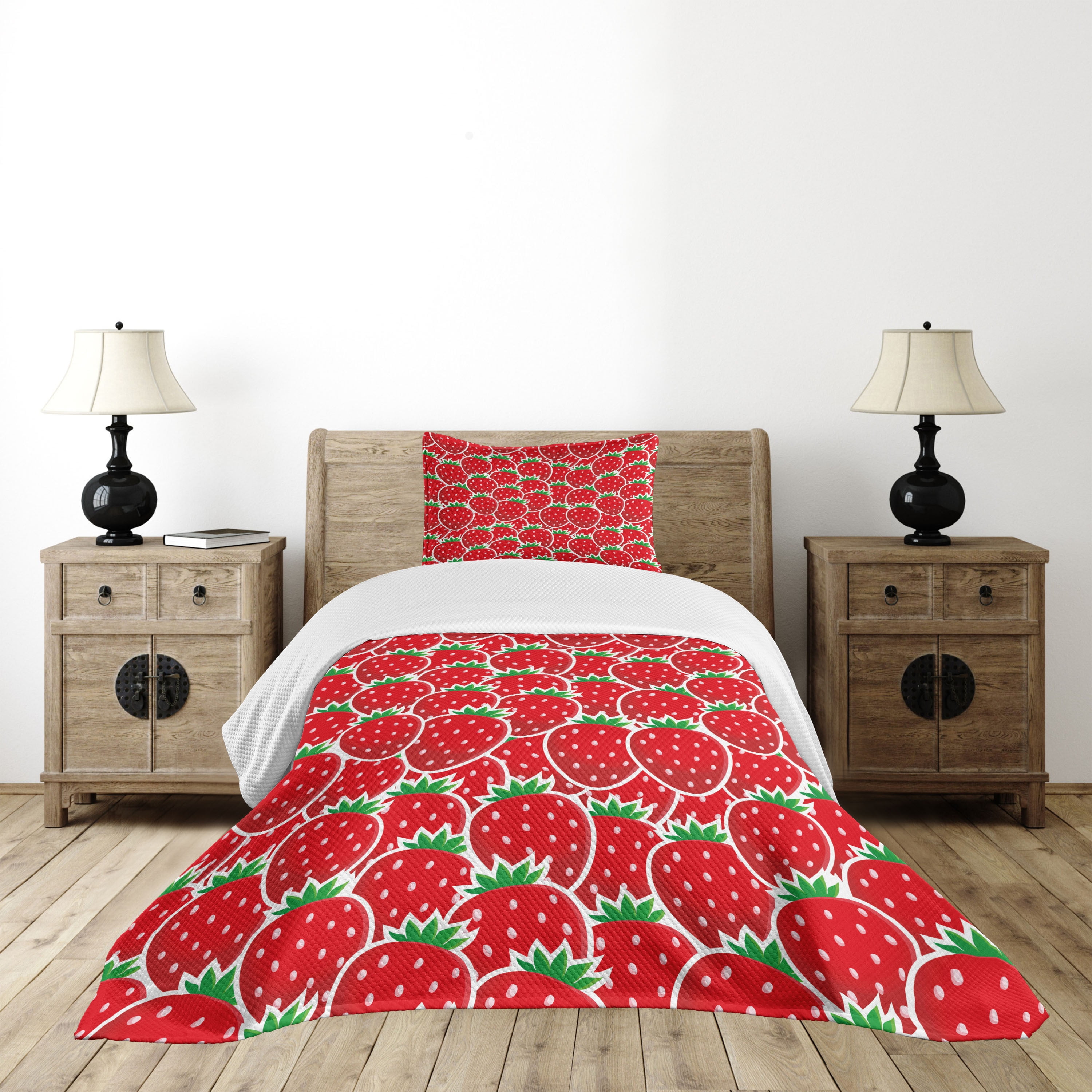 Twin Red Quilted Bedspread Set with Pillow Sham