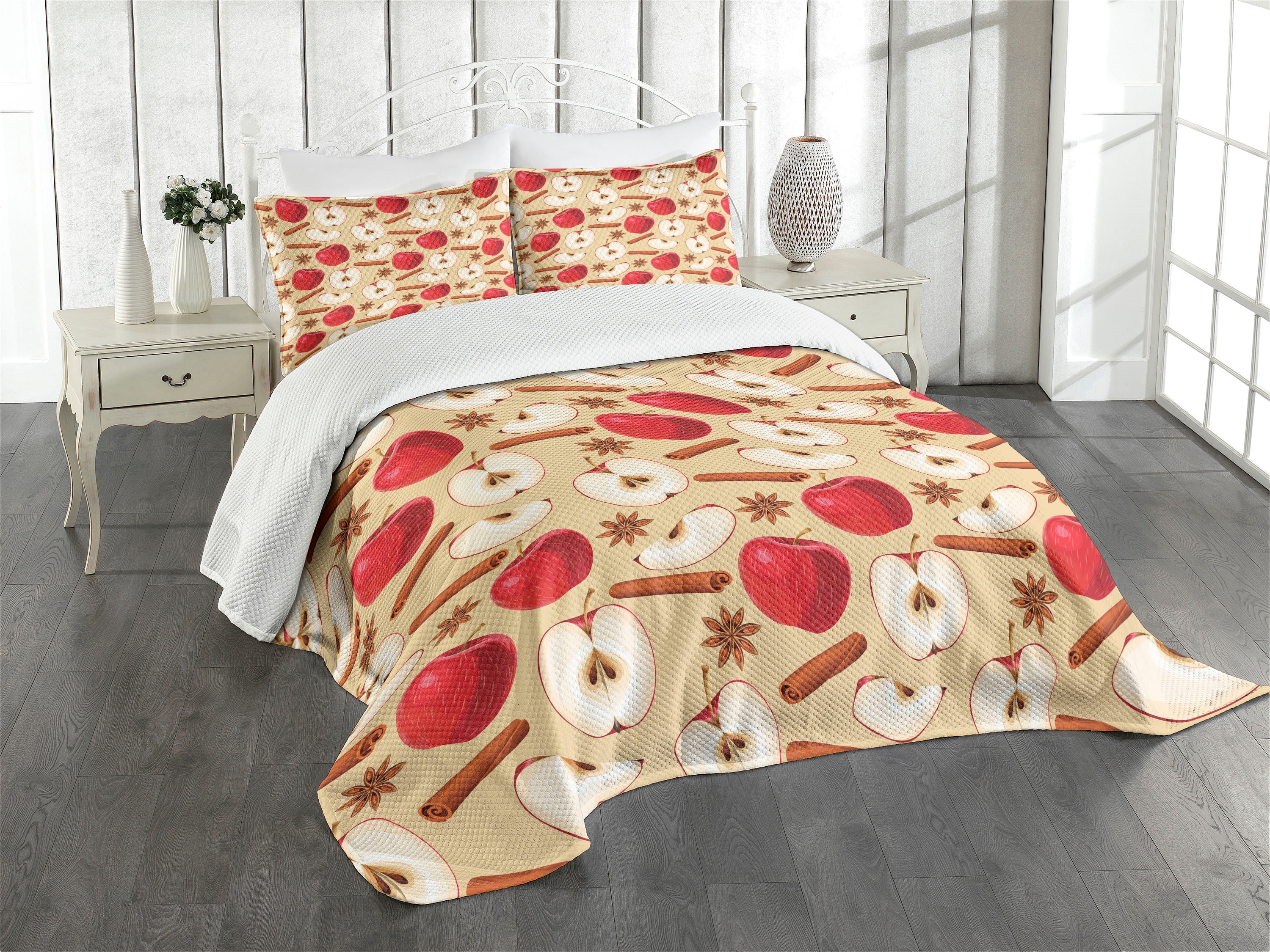 Beige Queen 3-Piece Polyester Bedspread Set