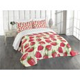 thumbnail image 1 of Ambesonne Fruits Quilted Bedspread Set 3 Pcs, Strawberry Illustration Art, Queen Size, Olive Green Eggshell Red, 1 of 5