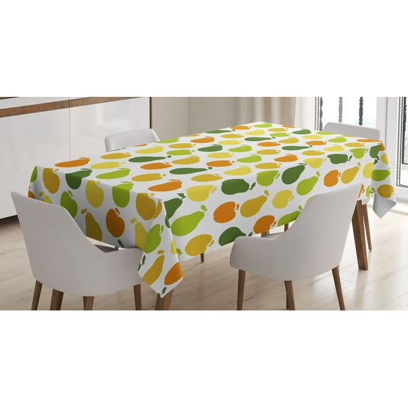 Ambesonne Fruits Tablecloth Rectangular Table Cover, Apple Pears Fresh Garden, 60"x90", Hunter Green and Yellow