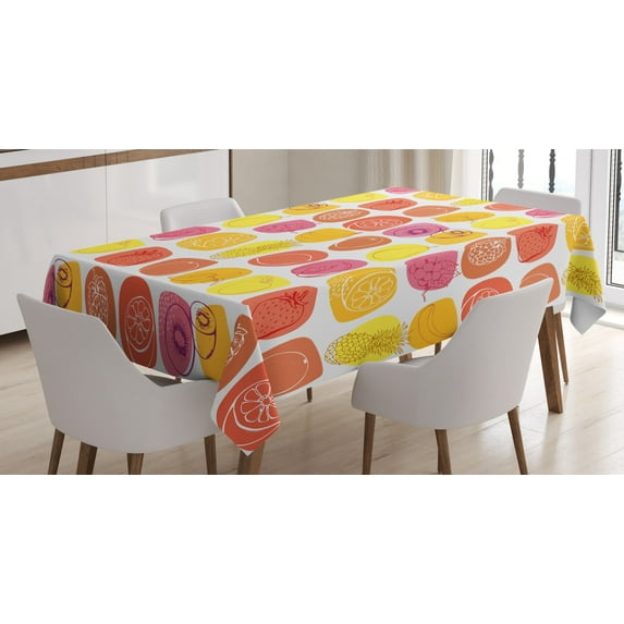 Ambesonne Fruits Tablecloth Rectangular Table Cover, Retro Food Caricatures, 60"x84", Multicolor