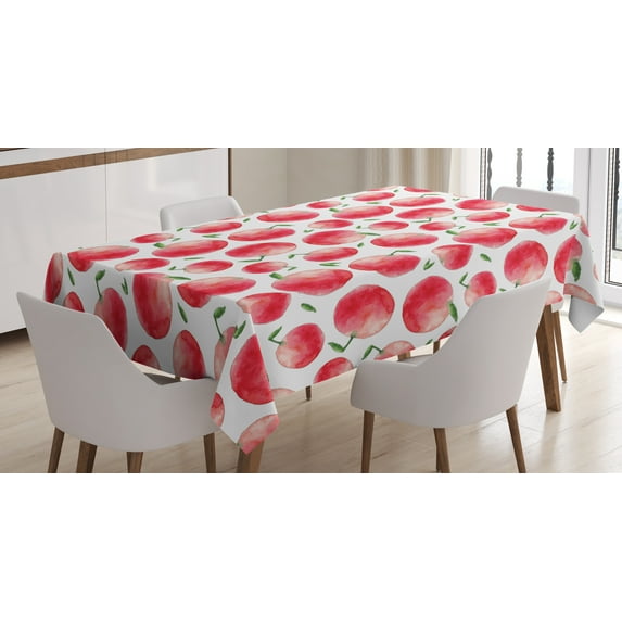 Ambesonne Fruits Tablecloth Rectangular Table Cover, Watercolor Art Harvest, 60"x90", Dark Coral Green White