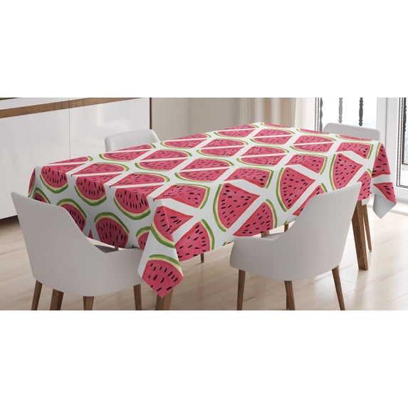 Ambesonne Fruits Tablecloth Rectangular Table Cover, Watermelon, 52"x70", Dark Coral Fern Green
