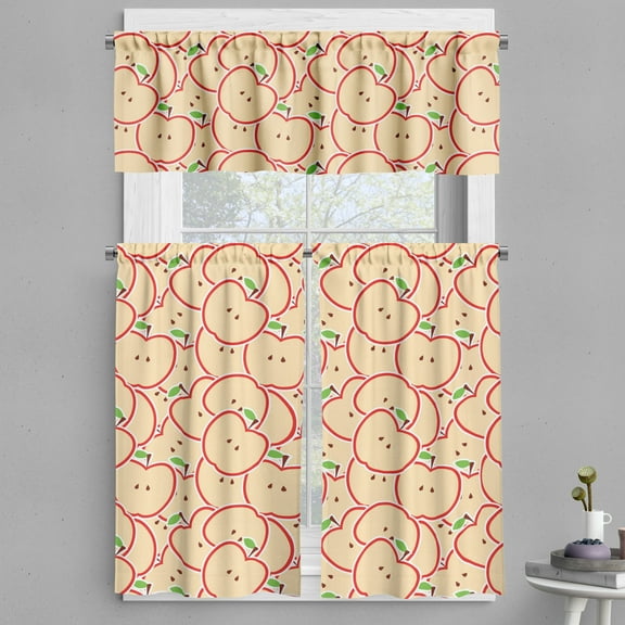Ambesonne Fruits Valance & Curtain, Modern Illustration Fruit, 55"x24", Apple Green Beige and Red