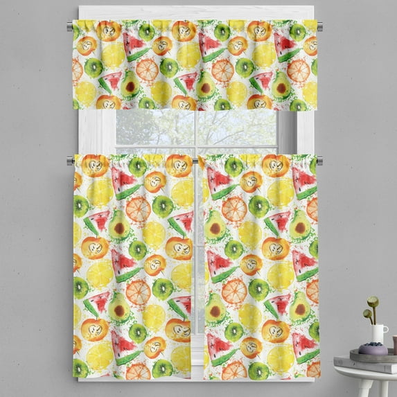 Ambesonne Fruits Valance & Curtain, Paintbrush Plants, 55"x36", Yellow Orange Fern Green