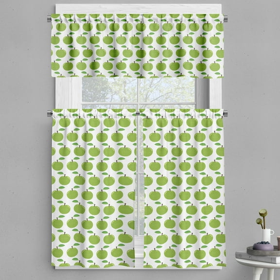 Ambesonne Fruits Valance & Curtain, Repeating Juicy Apples Art, 55"x36", Lime Green and Green