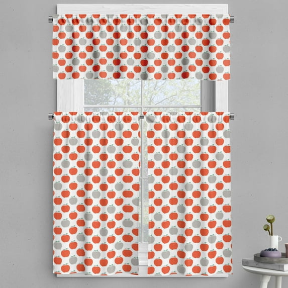 Ambesonne Fruits Valance & Curtain, Sketchy Style Apples Motif, 55"x30", Pale Grey Teal Scarlet