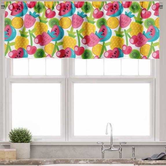 Ambesonne Fruits Valance Pack of 2, Clutter of Summer Fruits, 42"X12", Multicolor