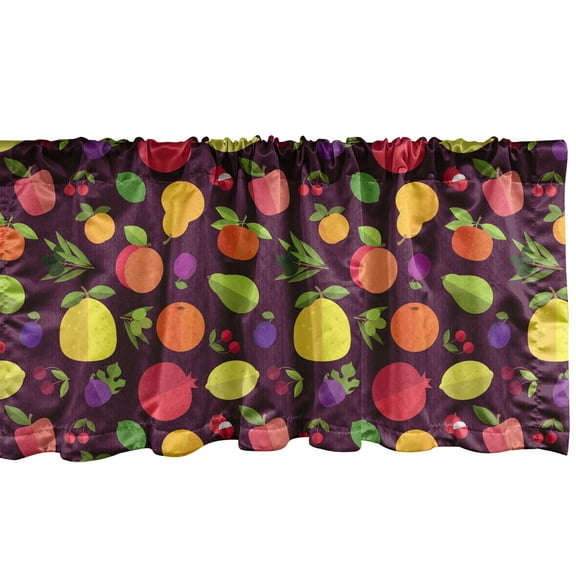 Ambesonne Fruits Window Valance, Cherry Apple Orange Peach, 54" X 18", Dark Fuchsia Multicolor