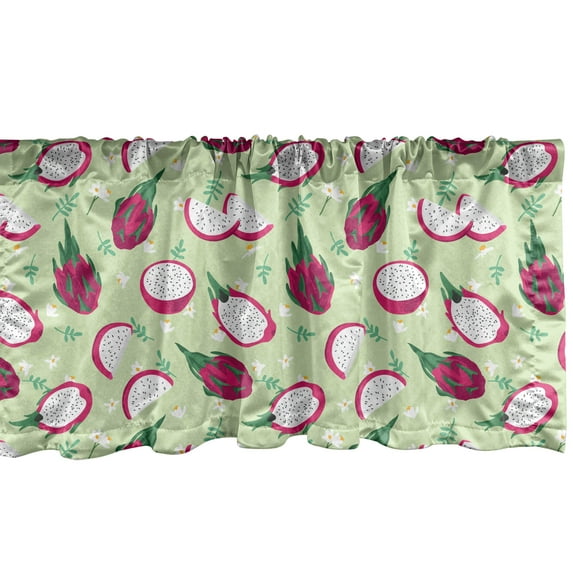 Ambesonne Fruits Window Valance, Pitahaya Slices Juicy Motif, 54" X 12", Dark Magenta and Pale Green