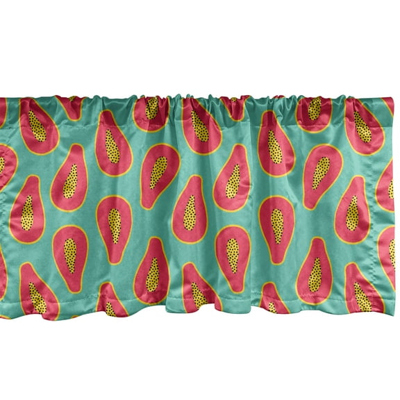 Ambesonne Fruits Window Valance, Tropical Papaya Slices Art, 54" X 12", Dark Coral and Seafoam