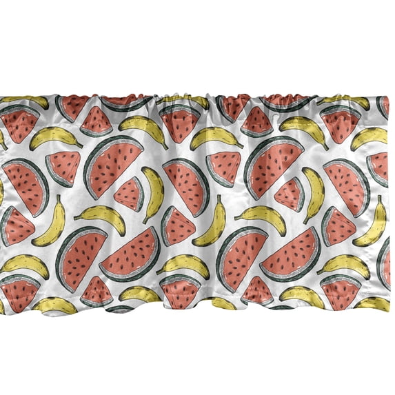 Ambesonne Fruits Window Valance, Watermelon Slices Bananas, 54" X 18", Coral White Yellow