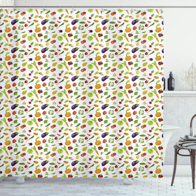 Ambesonne Fruits and Vegetables Shower Curtain, Fresh Foods, 69"Wx75"L, Multicolor