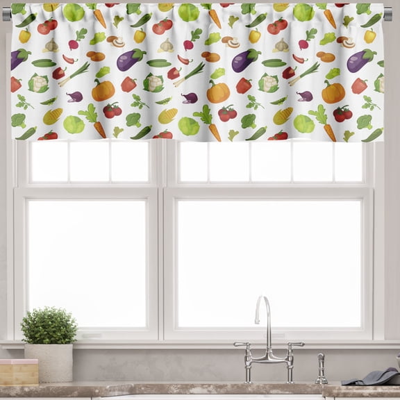 Ambesonne Fruits and Vegetables Valance Pack of 2, Beans Garlic, 42"X18", Multicolor