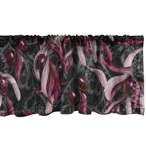 Ambesonne Fruity Nature Print Window Valance with Rod Pocket, Night of Olives, 54" X 18", Maroon Blush Laurel Green